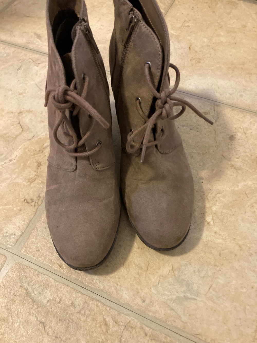 American Rag Taupe Suede Lace-Up Ankle Boots